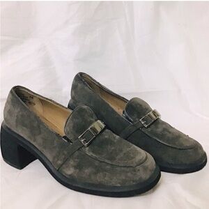 Chunky Heel Suede Leather Loafer